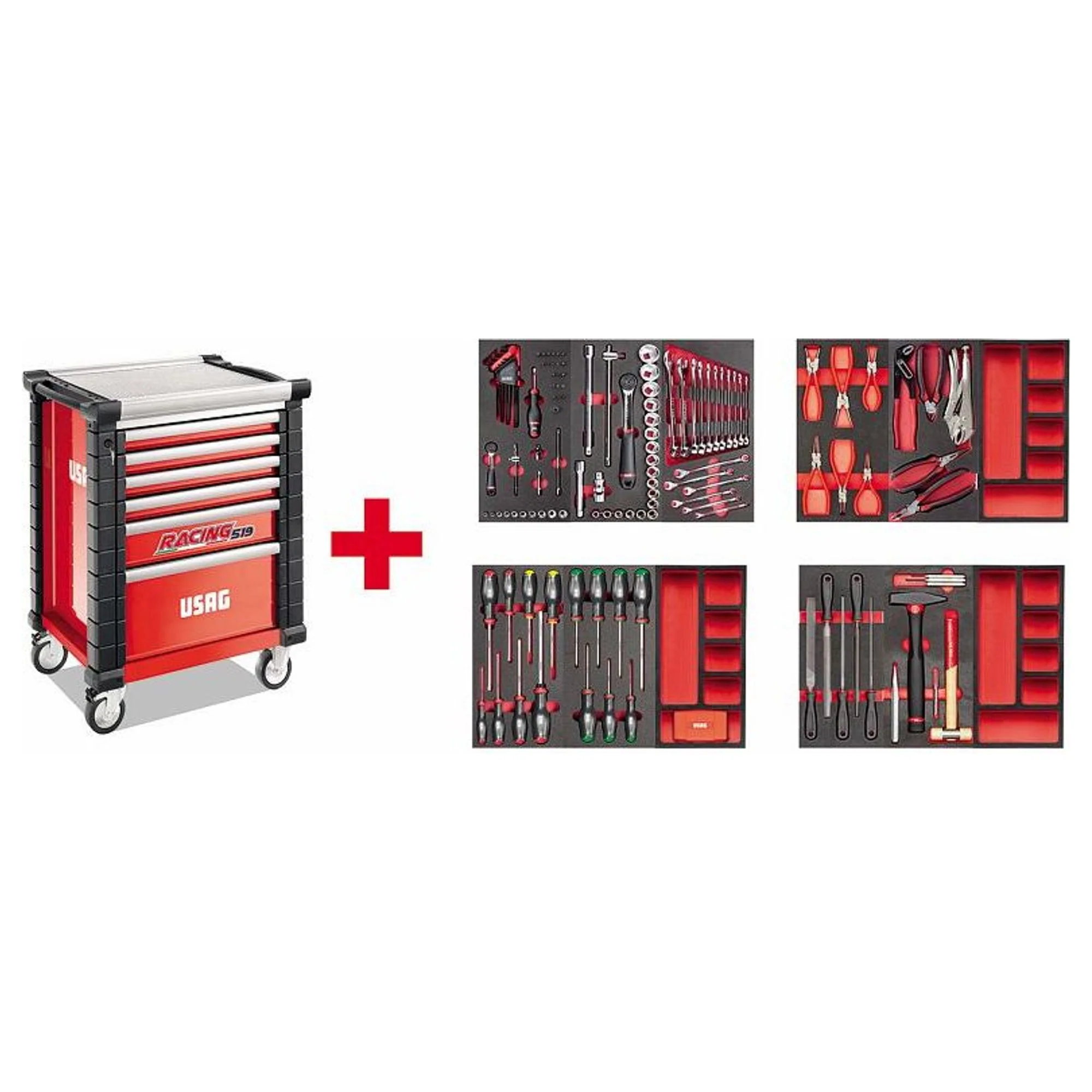 Carrello Usag RACING 519 RS6/3MM con Assortimento Manutenzione 156 pz