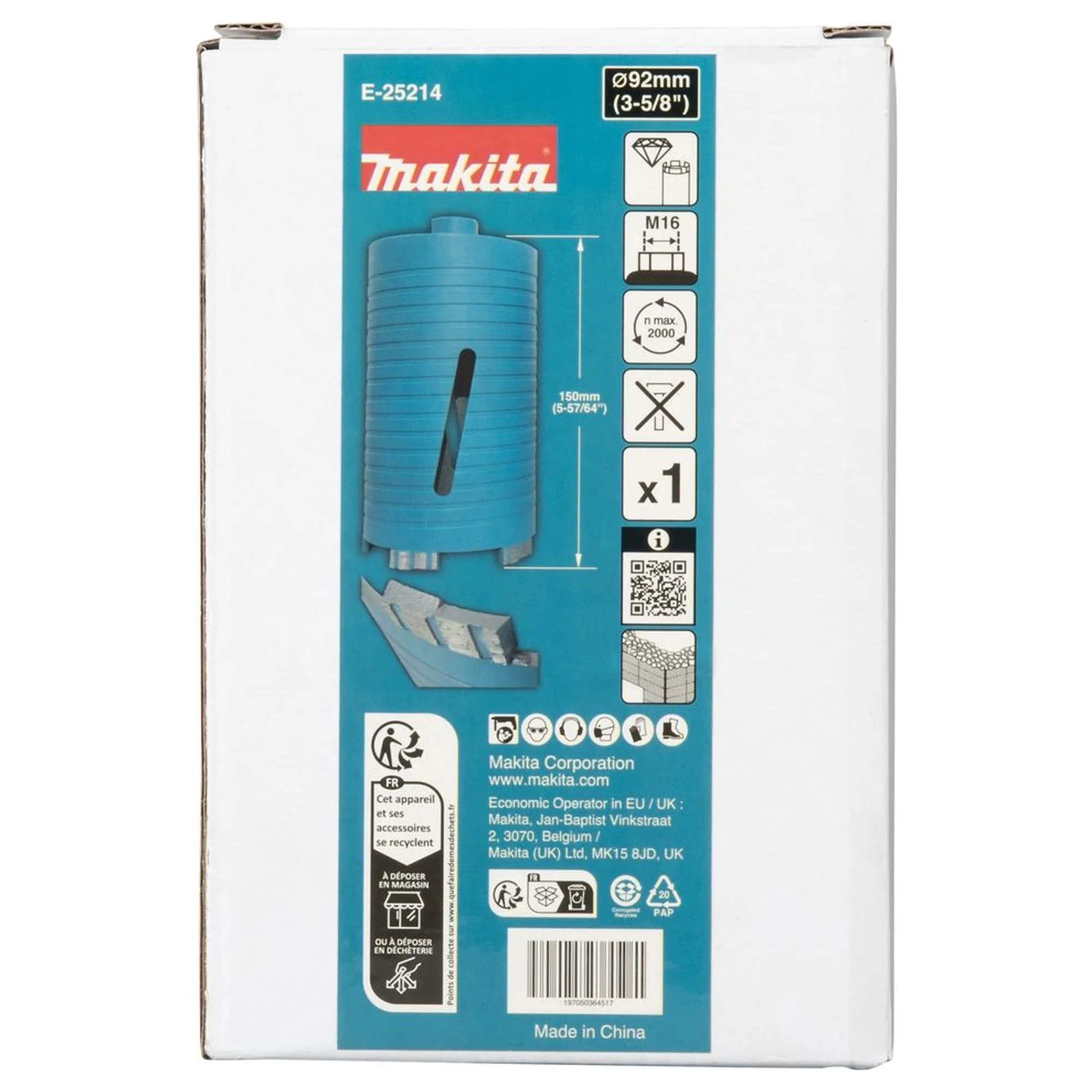 Corona Diamantata Makita E-25214 92mm M16 a Secco - Image 4
