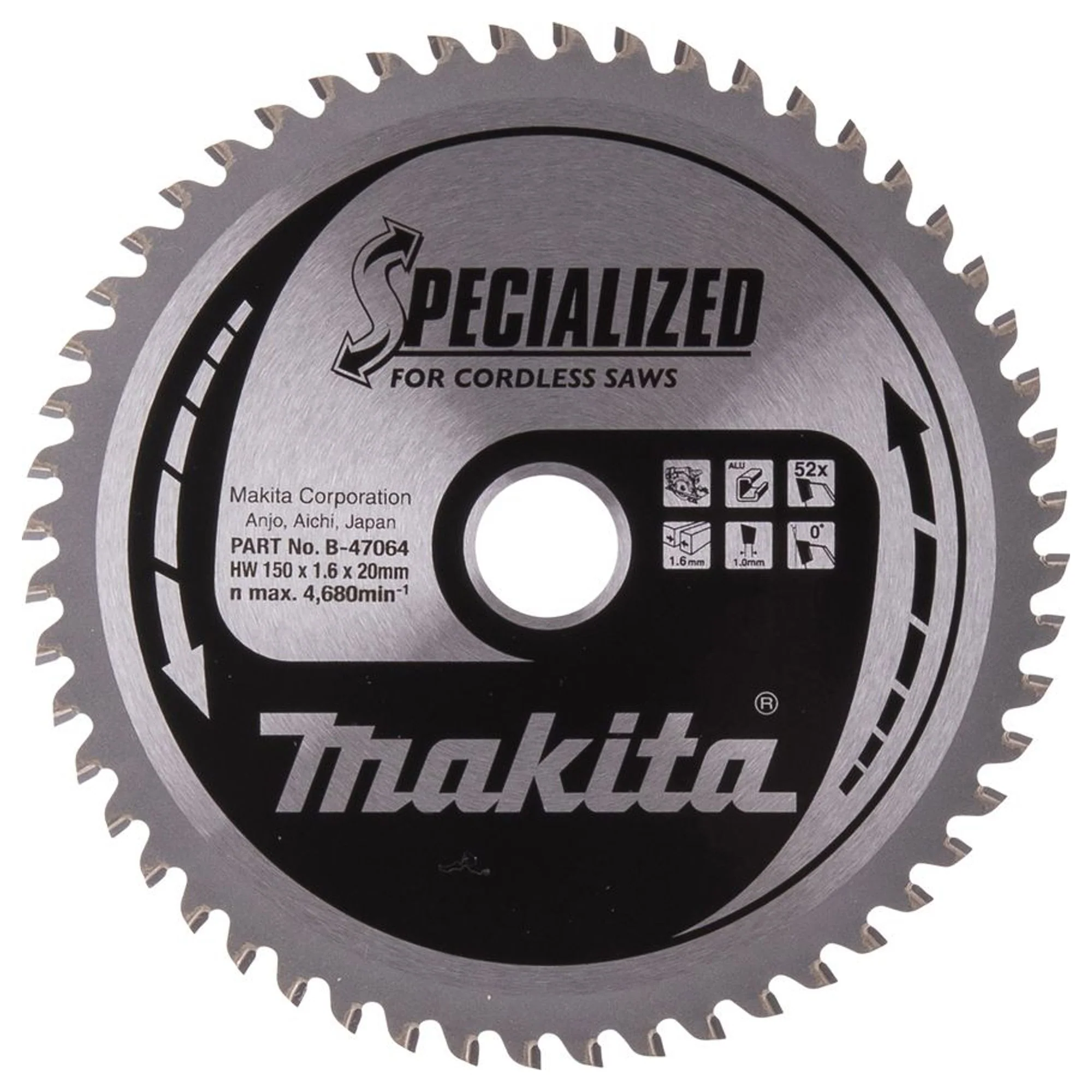 Lama Sega Circolare Makita B-47064 150mm 52T Alluminio